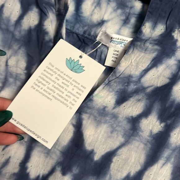 NWT - Long Caftan Tye Dye Blue Printed Cover Up - One Size - One of a Kind - Picture 5 of 5